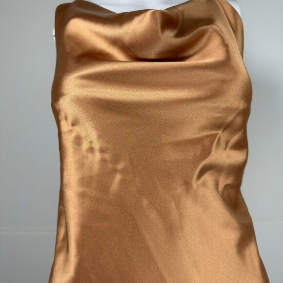 Petal & Pup Asymmetrical Satin Midi Dress in Gold Size 10 Glam Party - Picture 7 of 7